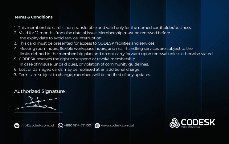 Codesk membership card back